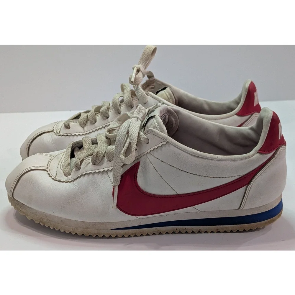 Nike Cortez Basic Sneakers Womens 8.5 White Red Blue 807471-103 Leather Low Top